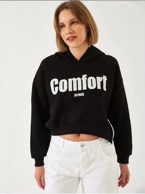 Sweat-shirt court à fermeture éclair latérale brossée à trois fils lucci - Kiabi