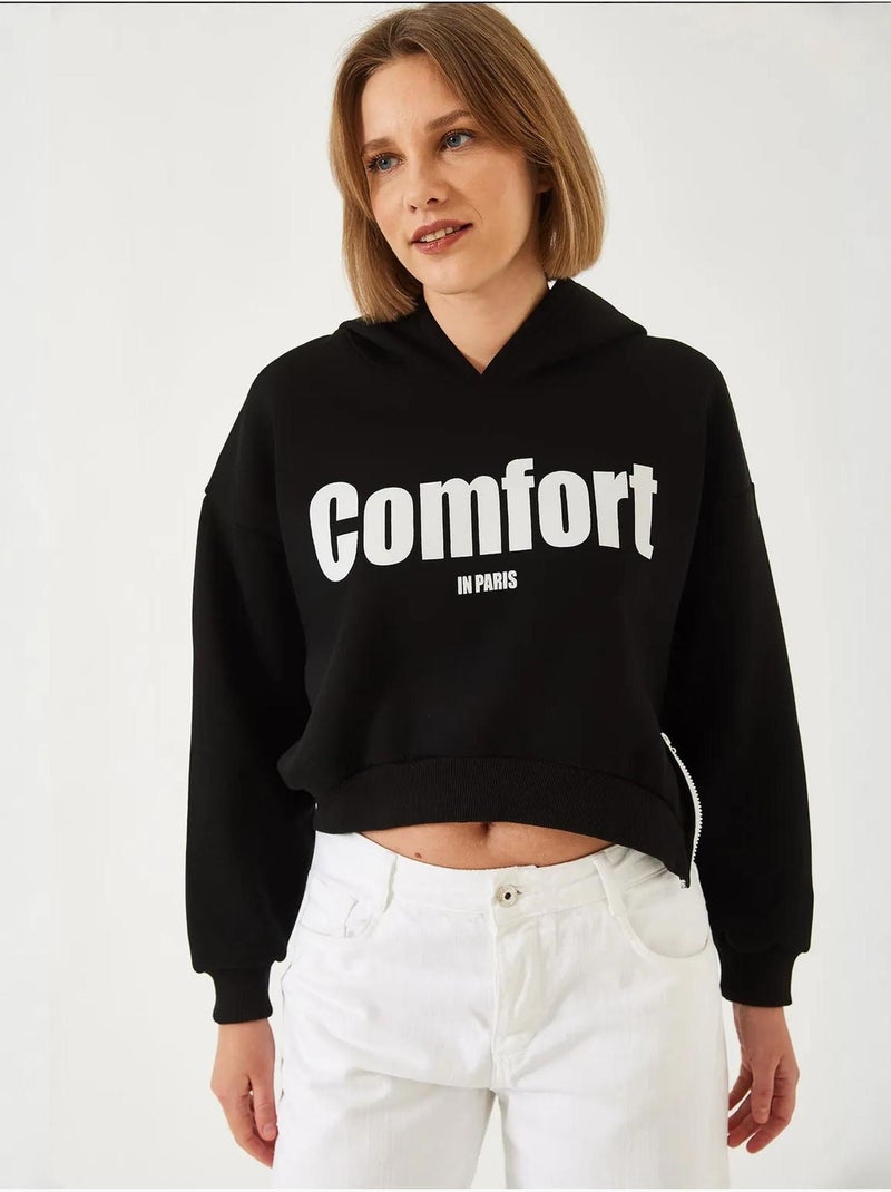 Sweat-shirt court à fermeture éclair latérale brossée à trois fils lucci Noir - Kiabi