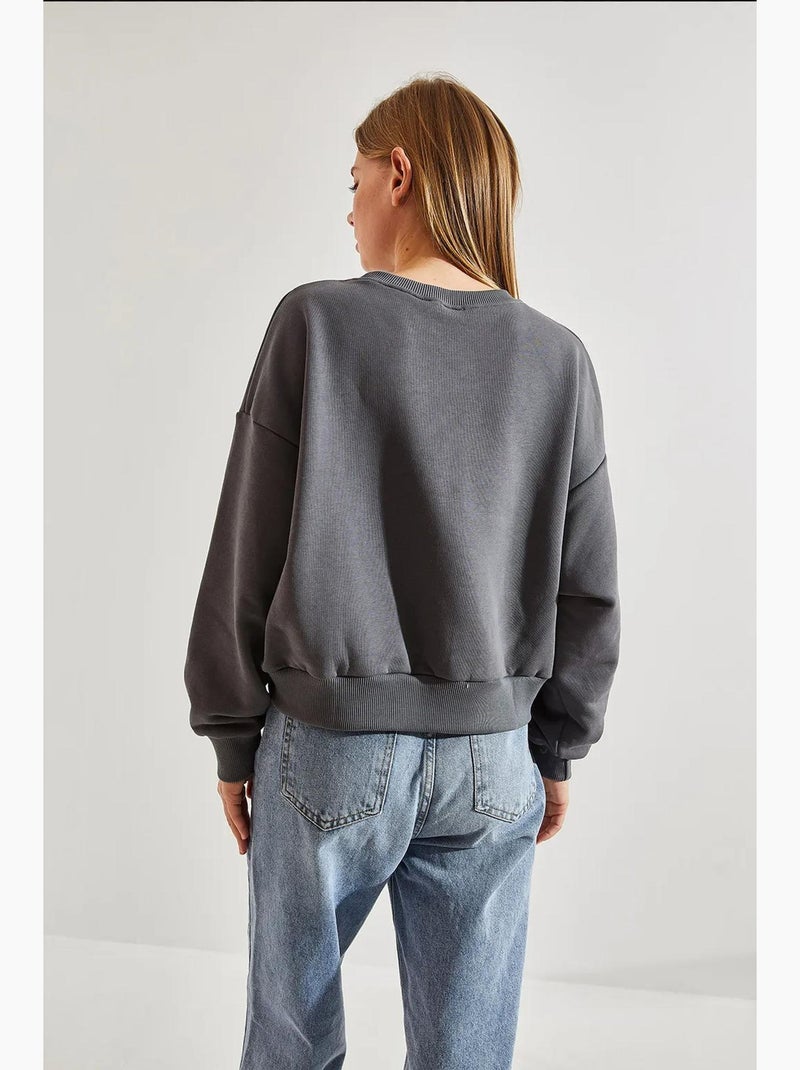 Sweat-shirt court en coton à col rond et imprimé texte sur le devant lucci Gris - Kiabi