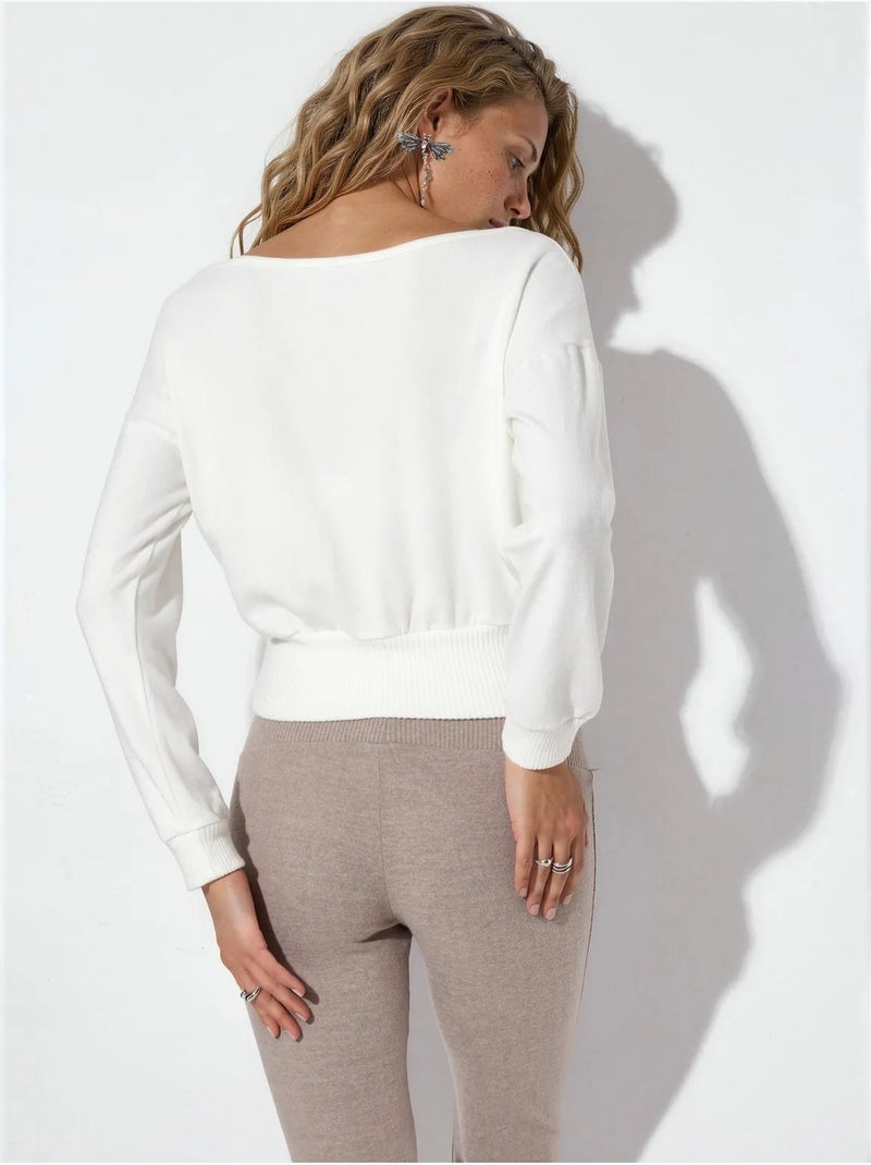 Sweat-shirt court femme à col rond busem Blanc cassé - Kiabi