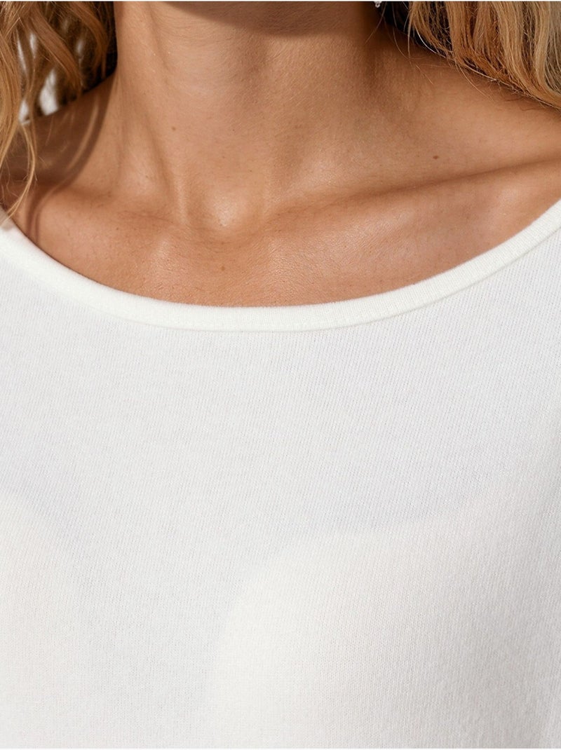 Sweat-shirt court femme à col rond busem Blanc cassé - Kiabi