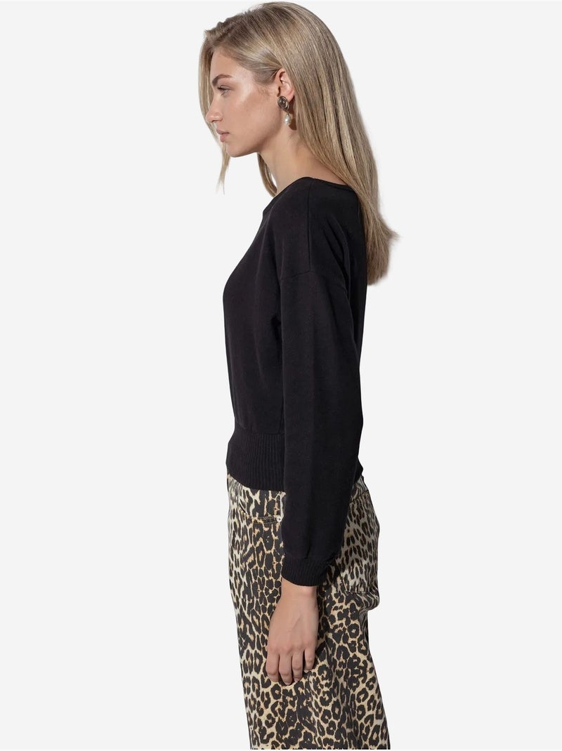 Sweat-shirt court femme à col rond busem Noir - Kiabi