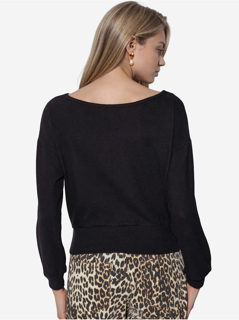 Sweat-shirt court femme à col rond busem Noir - Kiabi