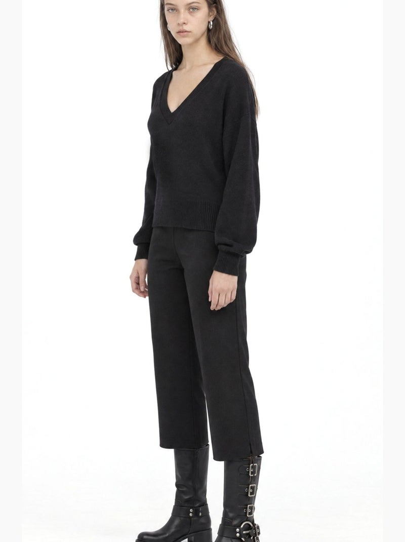 Sweat-shirt court femme col v busem Noir - Kiabi