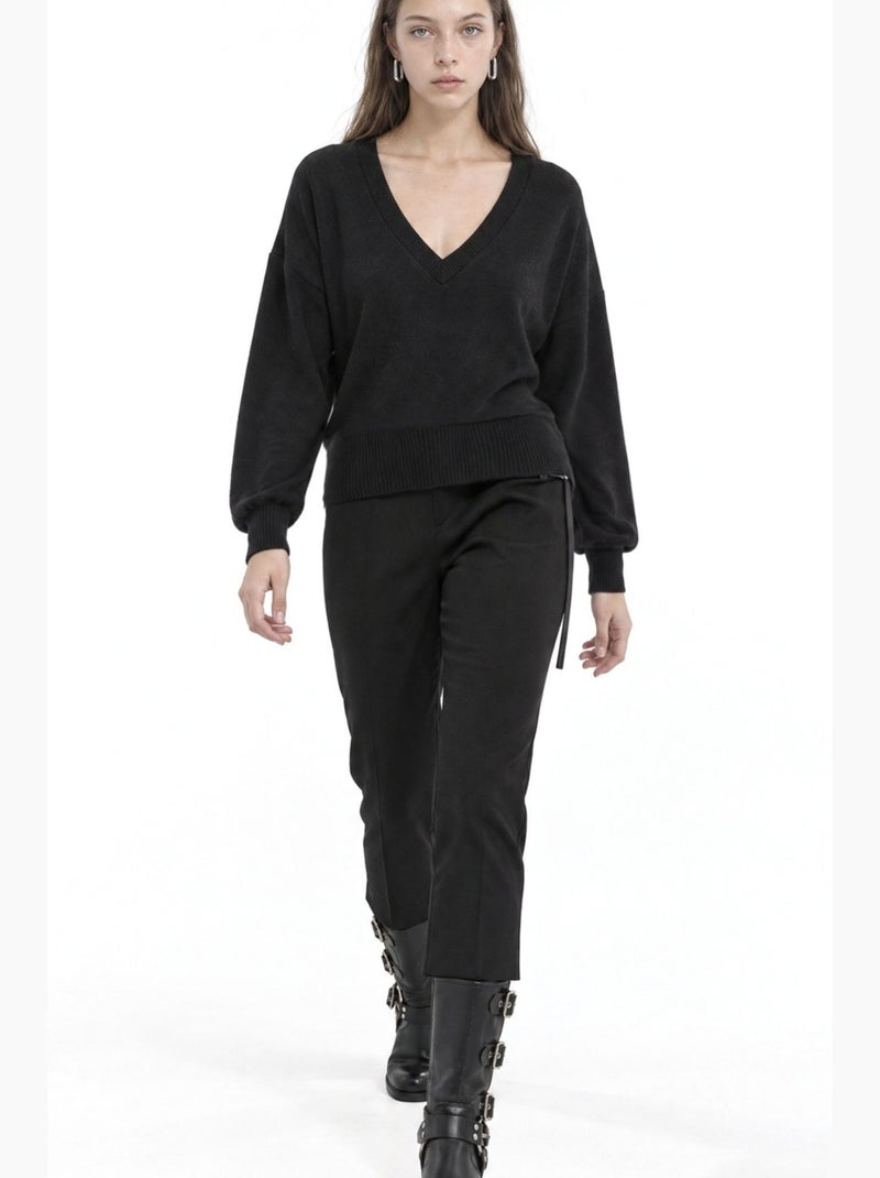 Sweat-shirt court femme col v busem Noir - Kiabi