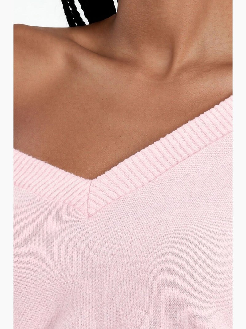 Sweat-shirt court femme col v busem Rose dragée - Kiabi