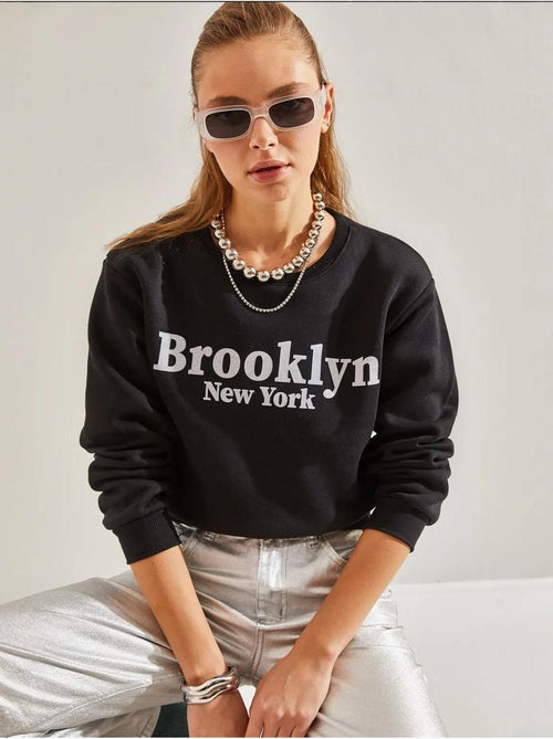 Sweat-shirt court imprimé à trois fils bianco lucci - Kiabi Sweat-shirt court imprimé à trois fils bianco lucci - Kiabi