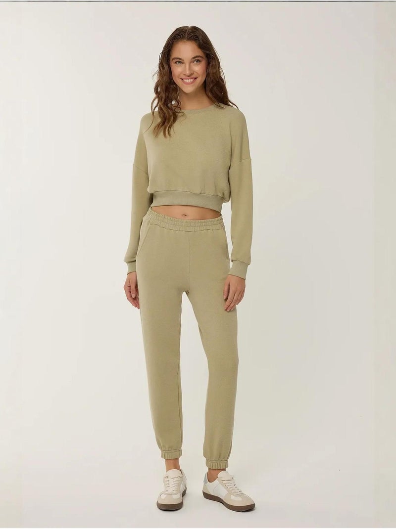 Sweat-shirt court Kaki - Kiabi