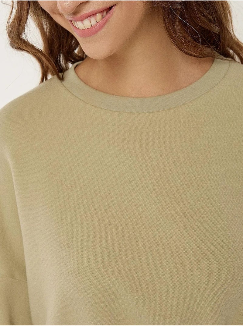 Sweat-shirt court Kaki - Kiabi