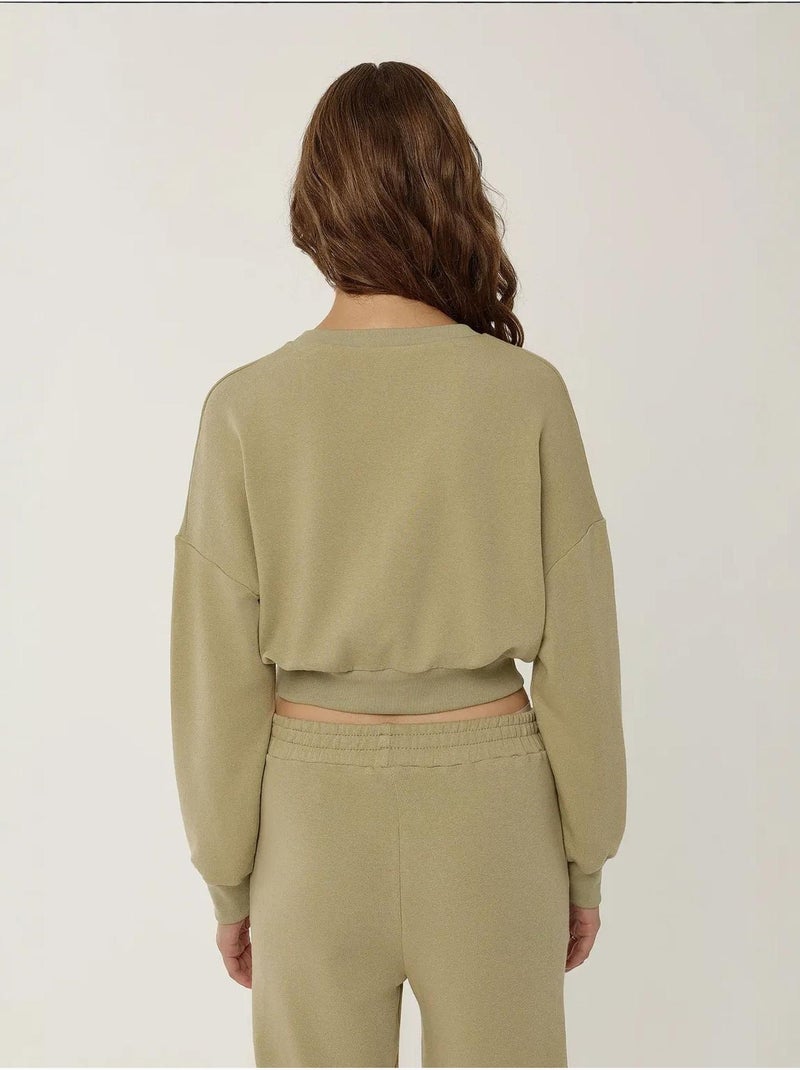 Sweat-shirt court Kaki - Kiabi