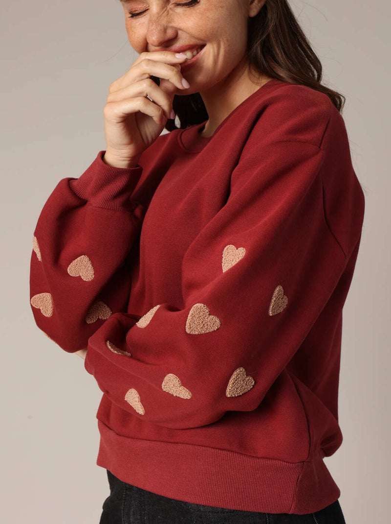 Sweat-shirt décoré de petits cœurs en relief 'Deeluxe' Bordeaux - Kiabi