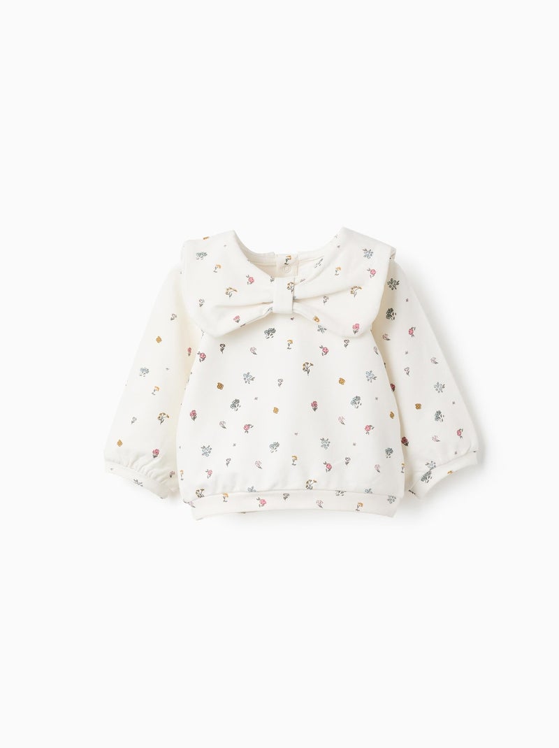 Sweat-Shirt en Coton à Fleurs avec Nœud Maxi Blanc - Kiabi
