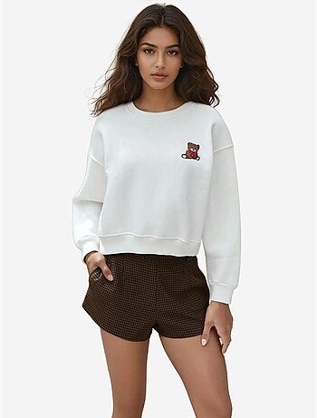 Sweat-shirt en coton brodé coupe décontractée