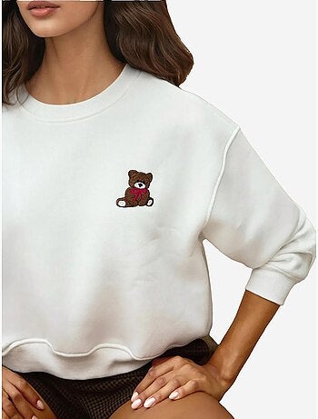 Sweat-shirt en coton brodé coupe décontractée