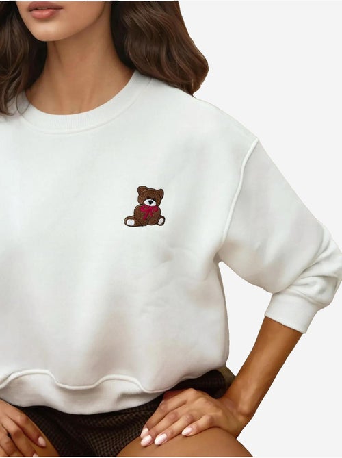 Sweat-shirt en coton brodé coupe décontractée - Kiabi Sweat-shirt en coton brodé coupe décontractée - Kiabi
