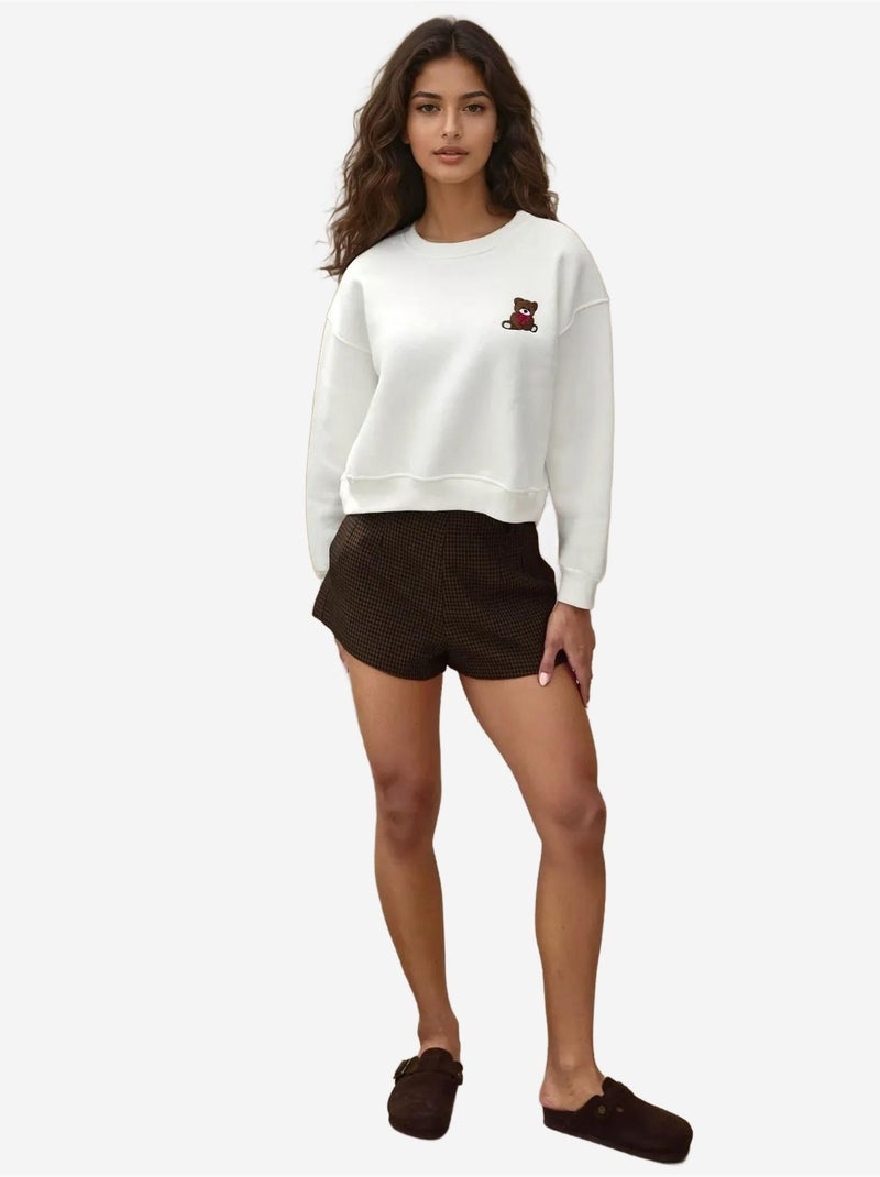 Sweat-shirt en coton brodé coupe décontractée Blanc cassé - Kiabi
