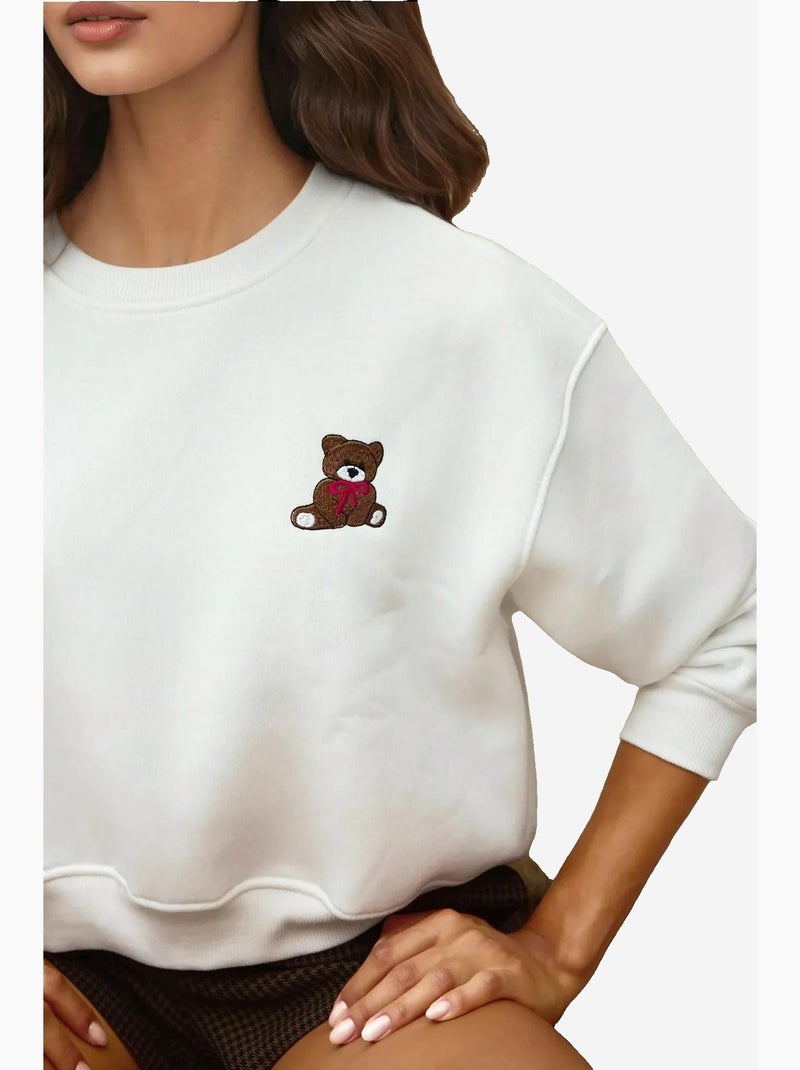 Sweat-shirt en coton brodé coupe décontractée hiccup Blanc cassé - Kiabi