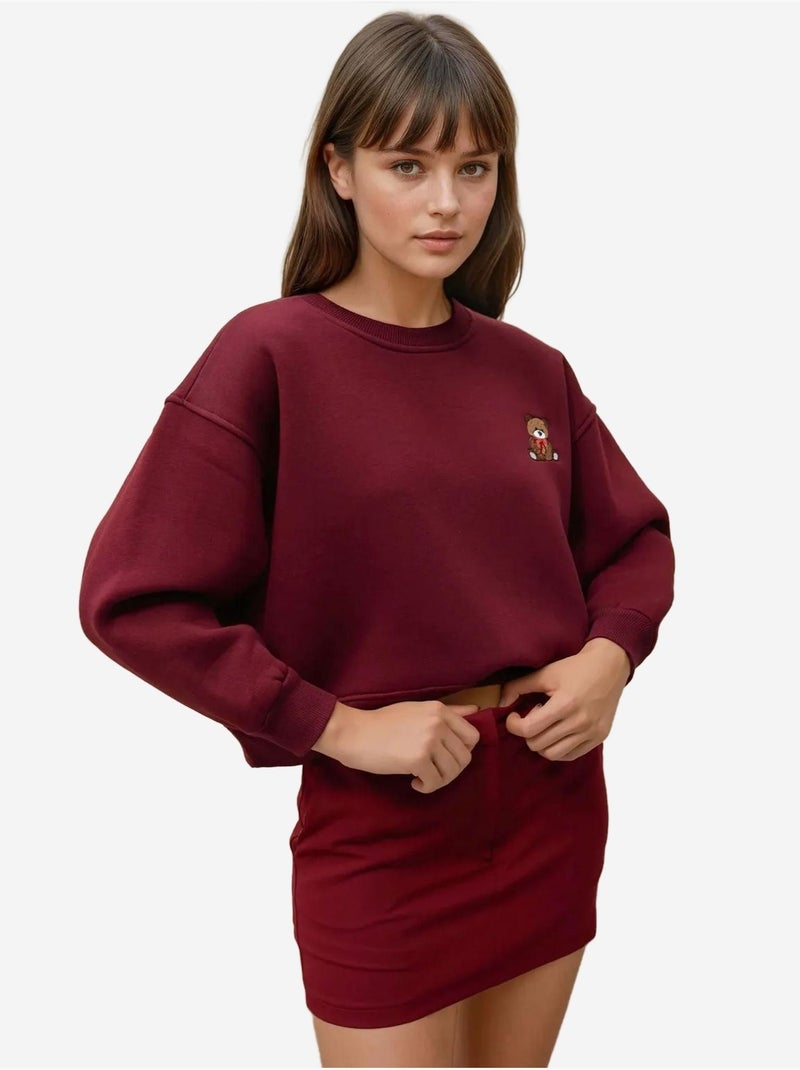 Sweat-shirt en coton brodé coupe décontractée Rouge bordeaux - Kiabi