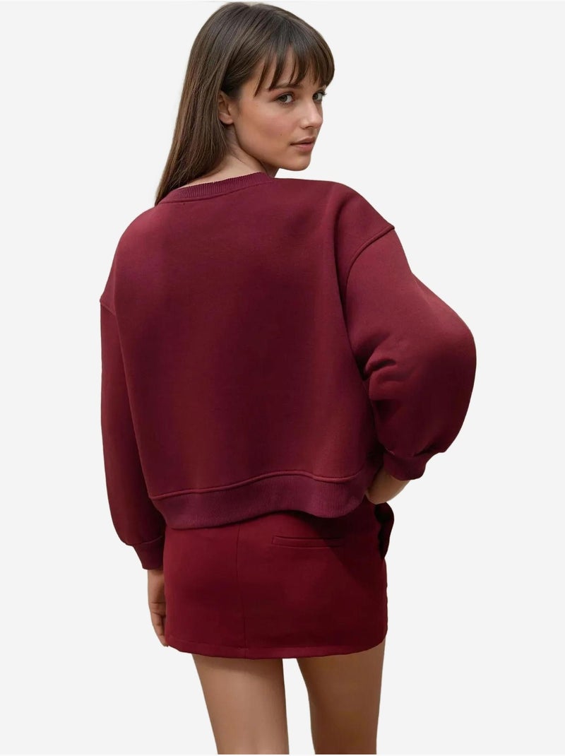 Sweat-shirt en coton brodé coupe décontractée Rouge bordeaux - Kiabi