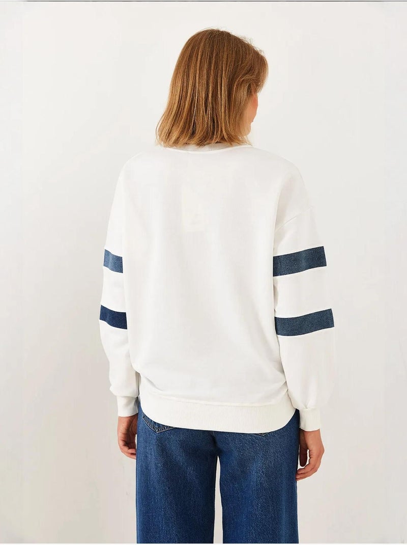 Sweat-shirt en denim rayé bianco orné de pierres lucci Blanc - Kiabi