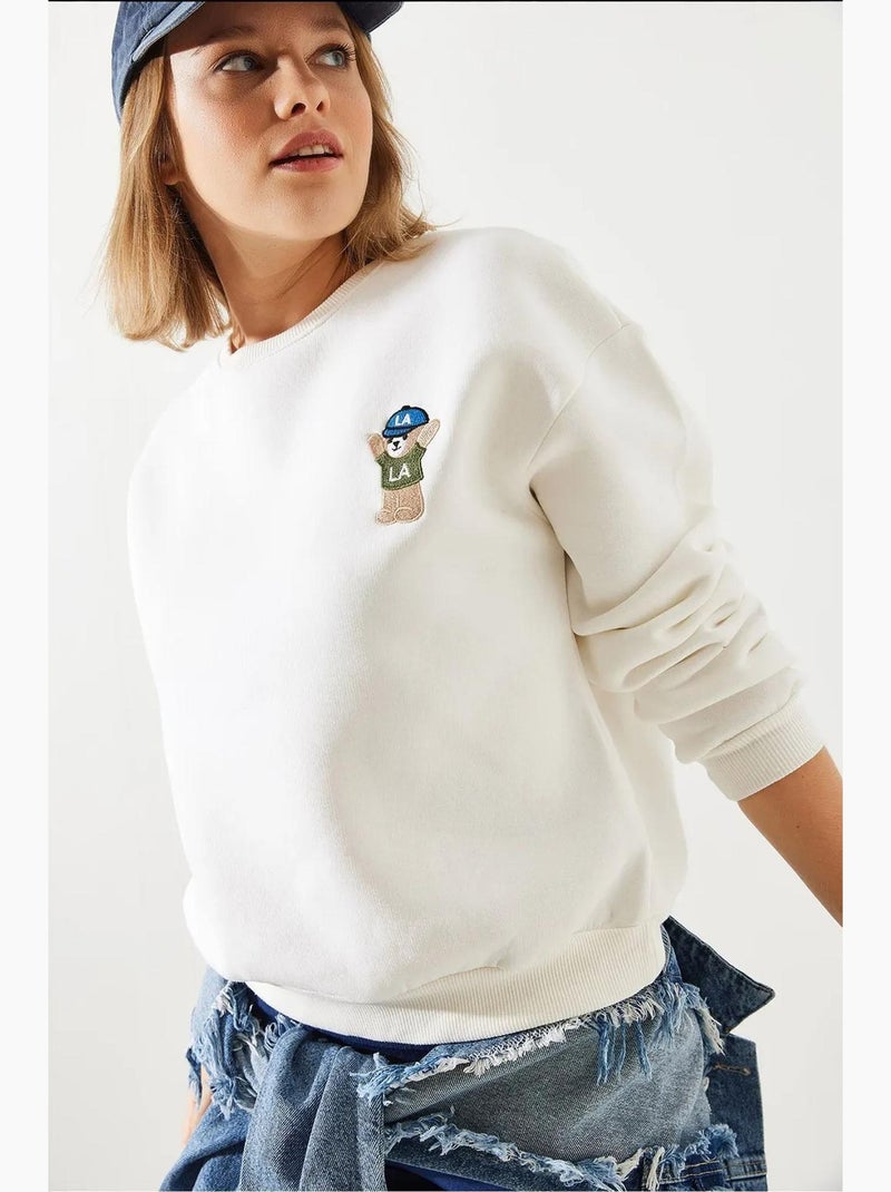 Sweat-shirt en fil brodé bianco lucci Beige argile - Kiabi