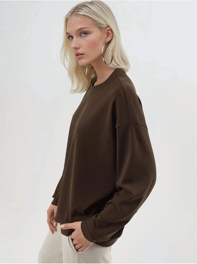 Sweat-shirt en maille à col rond coupe décontractée busem Marron foncé - Kiabi
