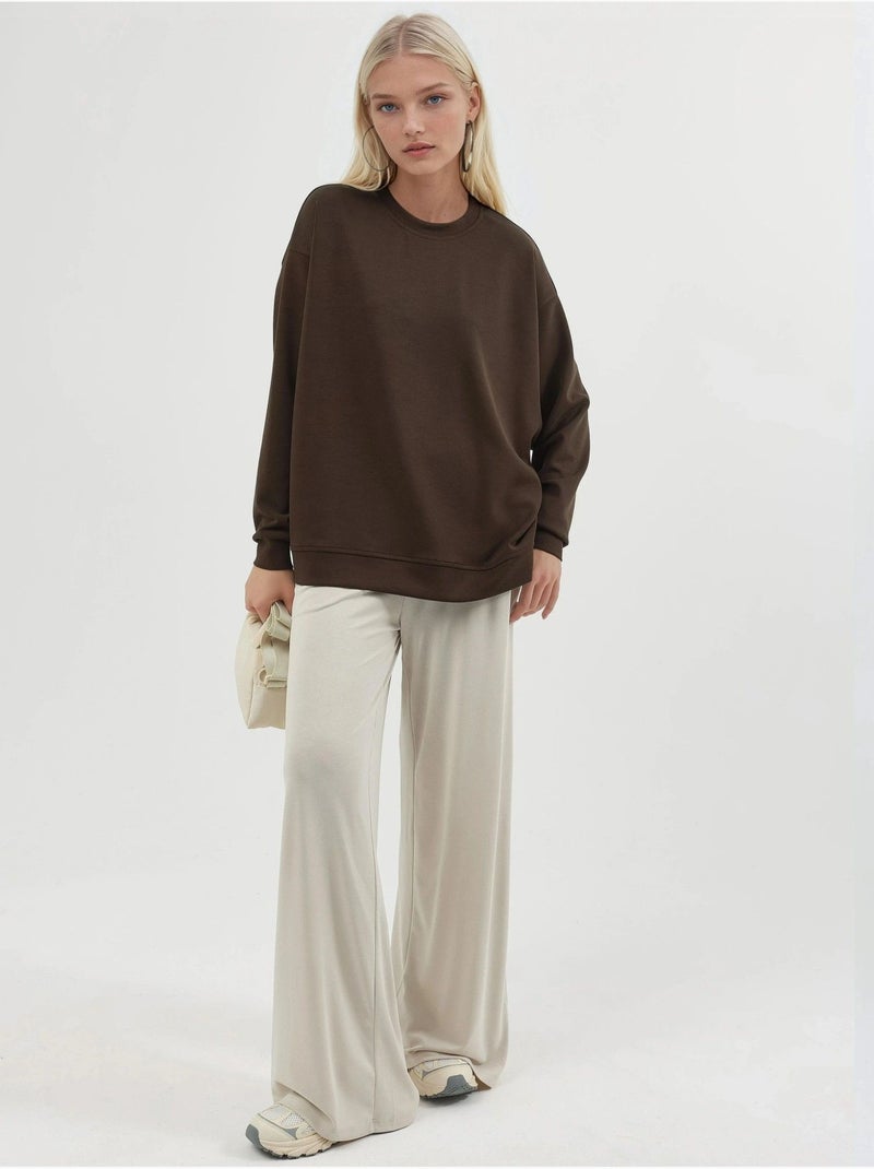 Sweat-shirt en maille à col rond coupe décontractée busem Marron foncé - Kiabi