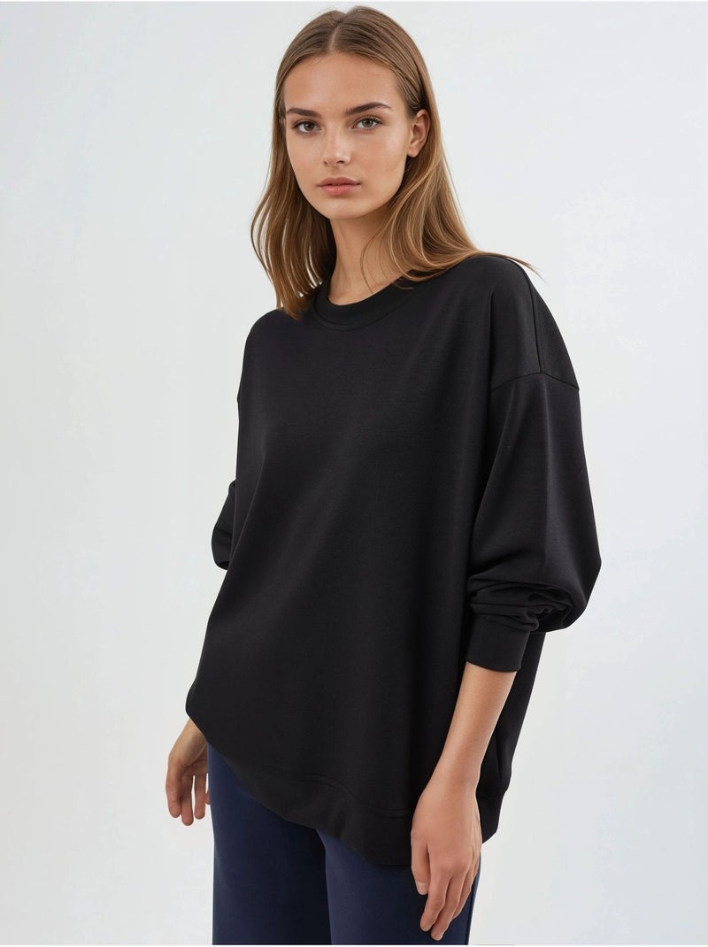 Sweat-shirt en maille à col rond coupe décontractée busem Noir - Kiabi