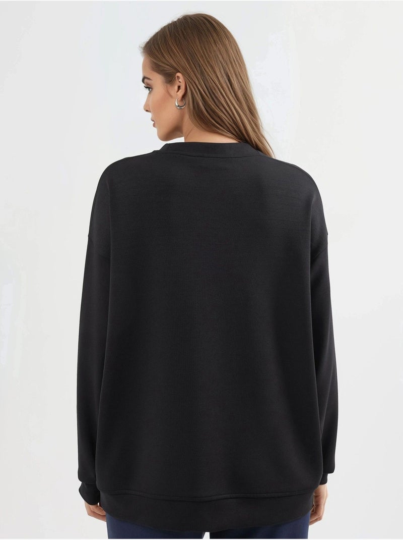 Sweat-shirt en maille à col rond coupe décontractée busem Noir - Kiabi