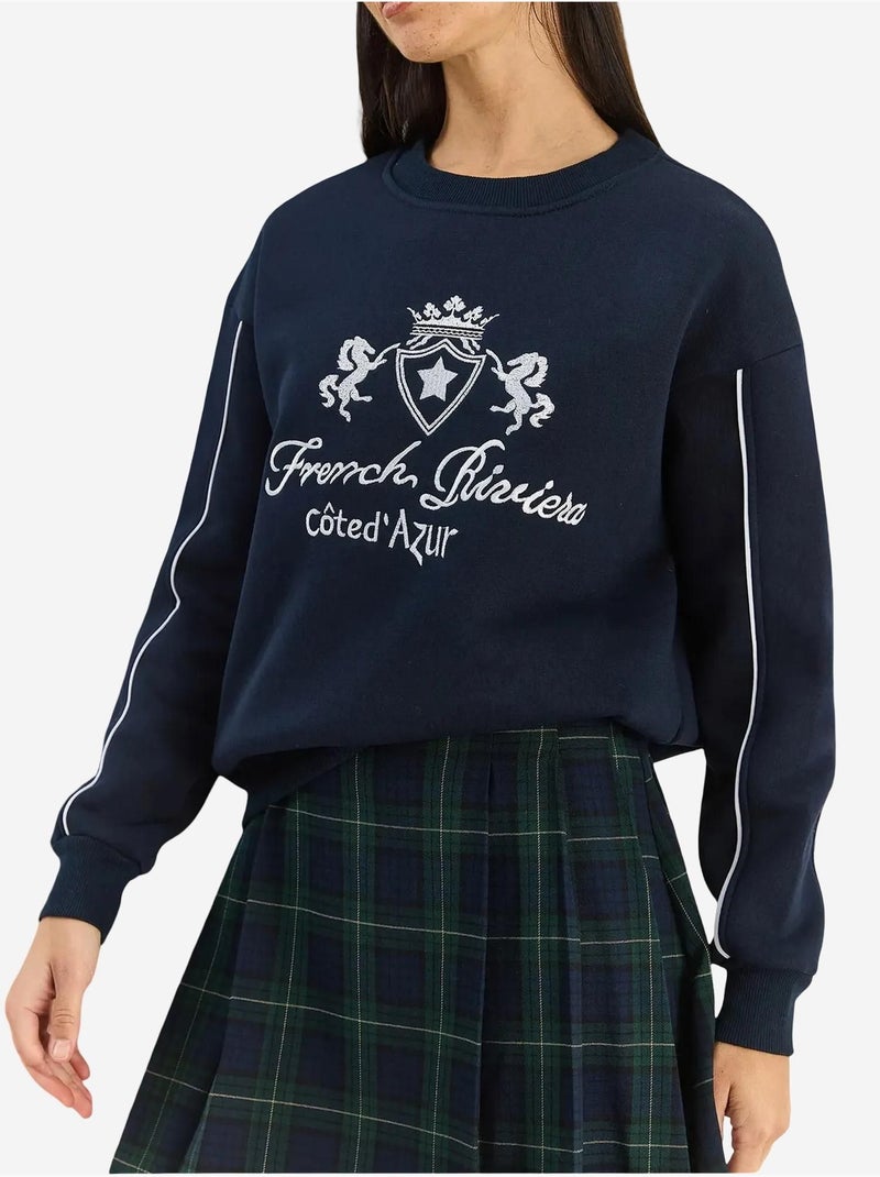 Sweat-shirt en maille à col rond élastique lucci Bleu marine - Kiabi