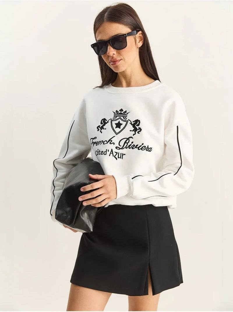 Sweat-shirt en maille à col rond élastique lucci Ivoire - Kiabi