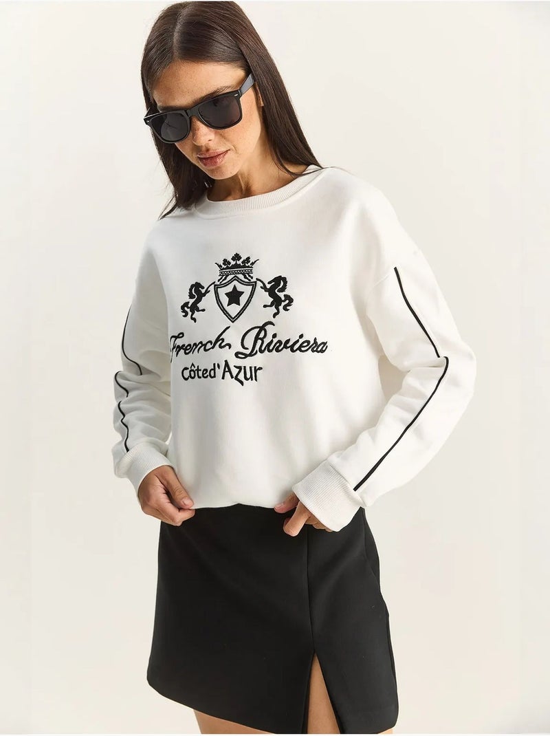 Sweat-shirt en maille à col rond élastique lucci Ivoire - Kiabi