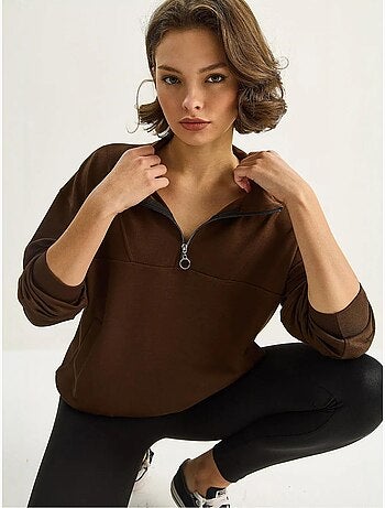 Sweat-shirt en maille à col zippé coupe décontractée lucci