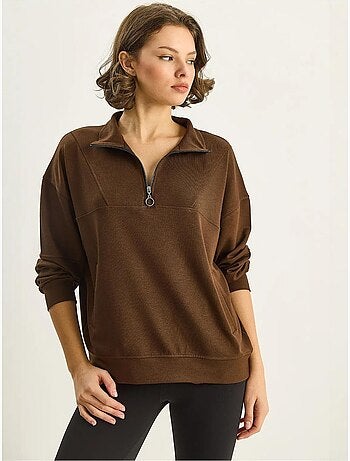 Sweat-shirt en maille à col zippé coupe décontractée lucci