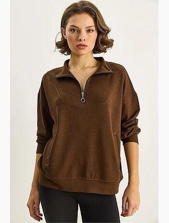 Sweat-shirt en maille à col zippé coupe décontractée lucci