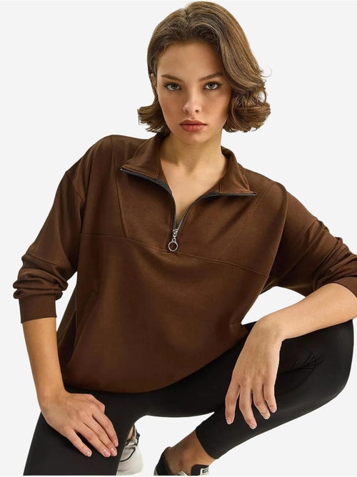 Sweat-shirt en maille à col zippé coupe décontractée lucci - Kiabi Sweat-shirt en maille à col zippé coupe décontractée lucci - Kiabi