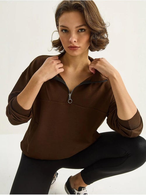 Sweat-shirt en maille à col zippé coupe décontractée lucci - Kiabi Sweat-shirt en maille à col zippé coupe décontractée lucci - Kiabi