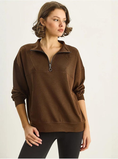 Sweat-shirt en maille à col zippé coupe décontractée lucci - Kiabi Sweat-shirt en maille à col zippé coupe décontractée lucci - Kiabi