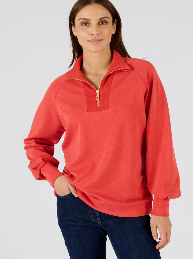 Sweat-shirt en molleton col camionneur zippé - Happy D. by Damart Rouge - Kiabi