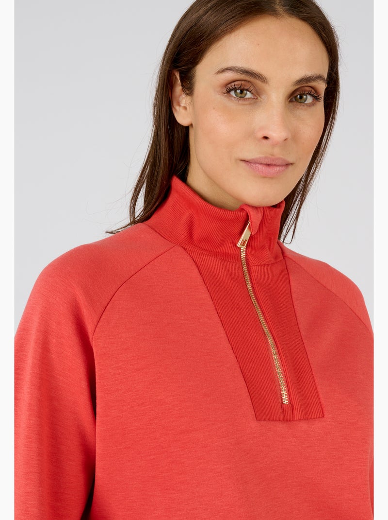 Sweat-shirt en molleton col camionneur zippé - Happy D. by Damart Rouge - Kiabi