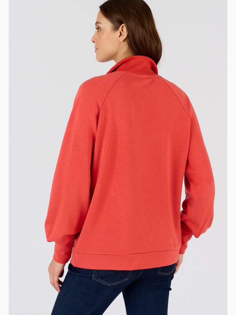 Sweat-shirt en molleton col camionneur zippé - Happy D. by Damart Rouge - Kiabi