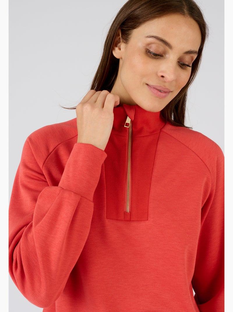 Sweat-shirt en molleton col camionneur zippé - Happy D. by Damart Rouge - Kiabi