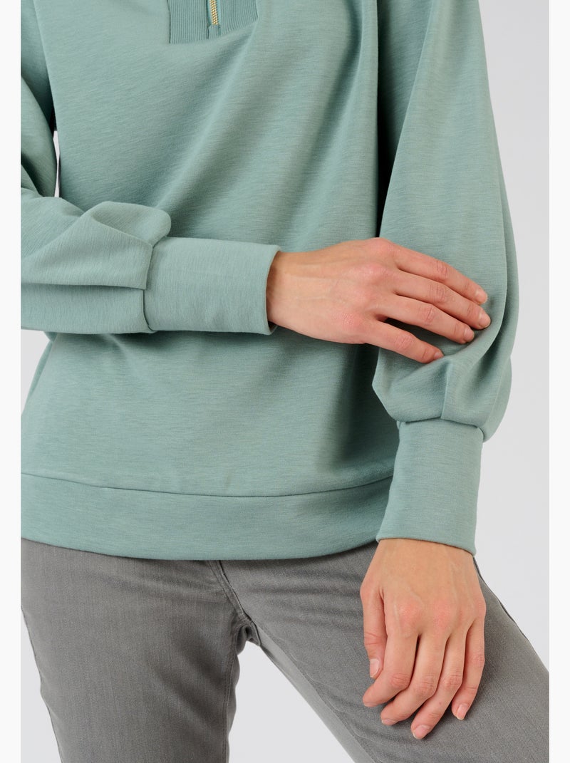 Sweat-shirt en molleton col camionneur zippé - Happy D. by Damart Vert jade - Kiabi