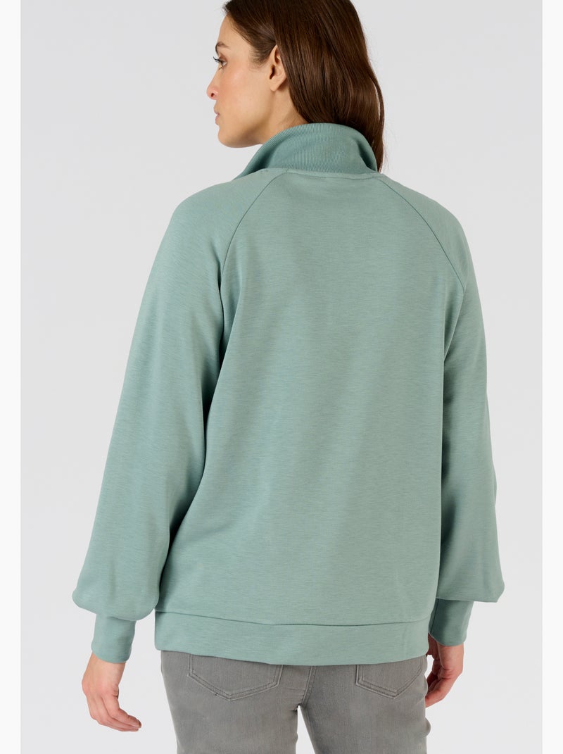 Sweat-shirt en molleton col camionneur zippé - Happy D. by Damart Vert jade - Kiabi