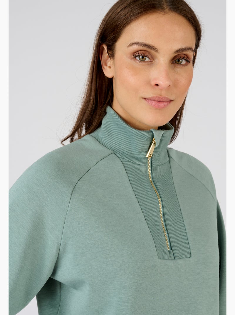 Sweat-shirt en molleton col camionneur zippé - Happy D. by Damart Vert jade - Kiabi