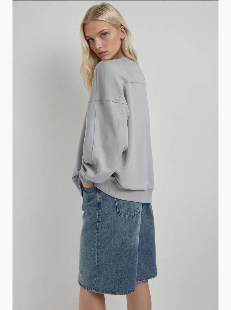Sweat-shirt en tricot à col rond et coupe décontractée hiccup Gris - Kiabi