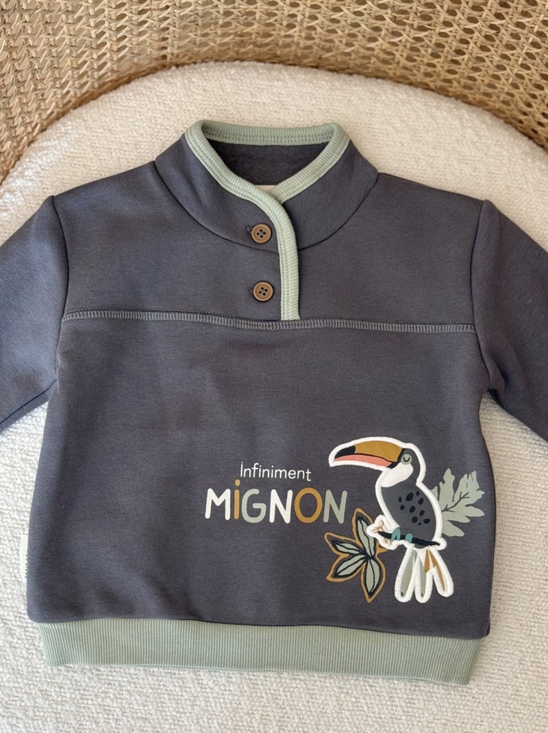 Sweat-shirt enfant en molleton ultra chaud Boavista Gris - Kiabi