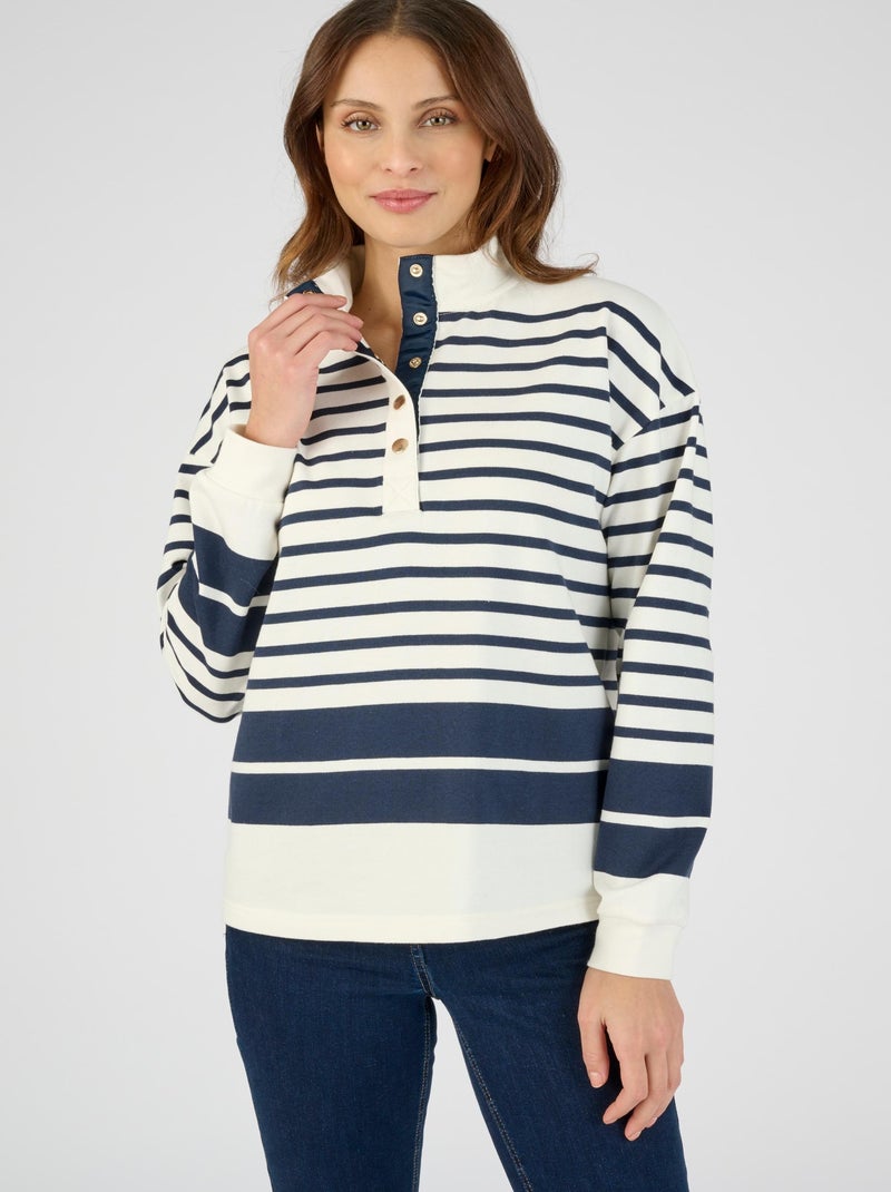 Sweat-shirt esprit marinière - Happy D. by Damart Bleu marine - Kiabi