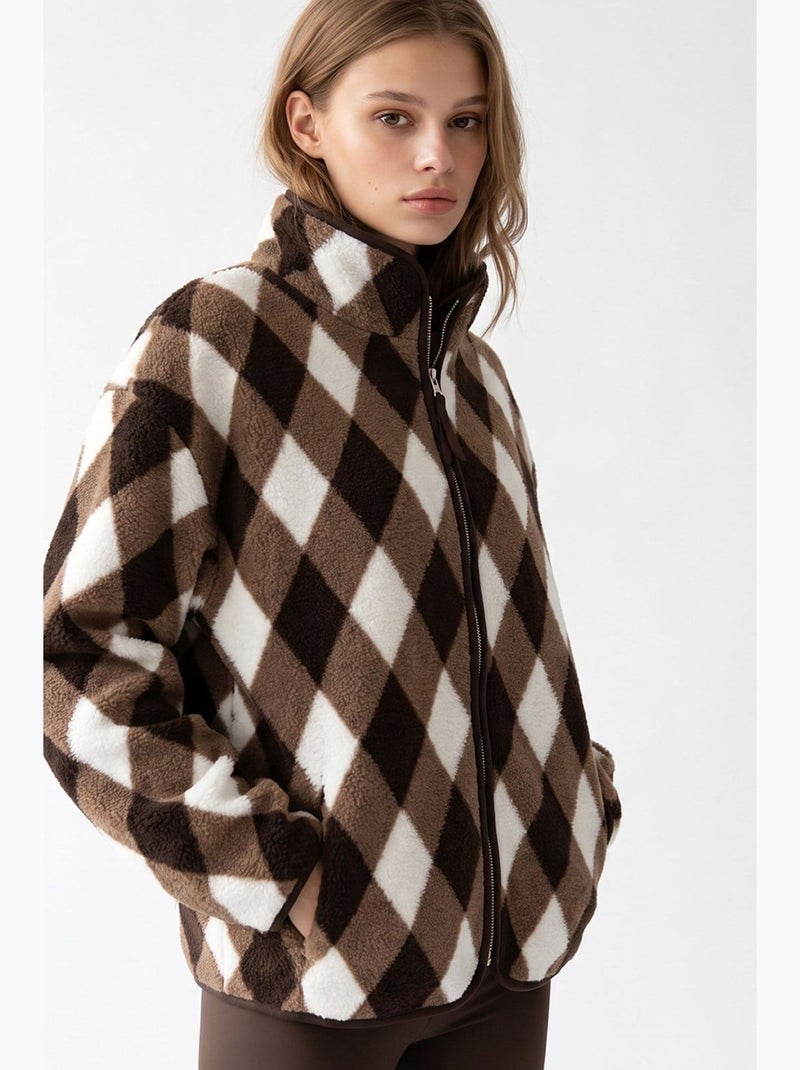 Sweat-shirt femme à col zippé géométrique mixray Marron - Kiabi