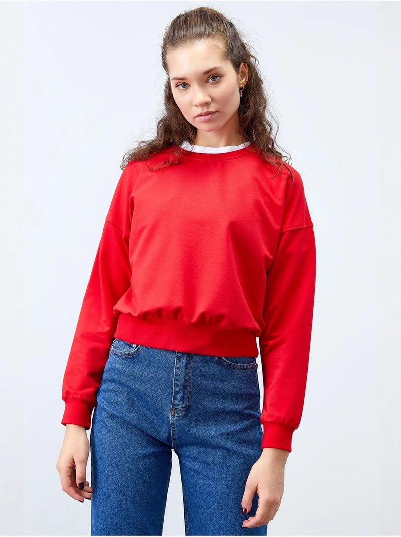Sweat-shirt femme coupe décontractée à col rond tommy Rouge - Kiabi